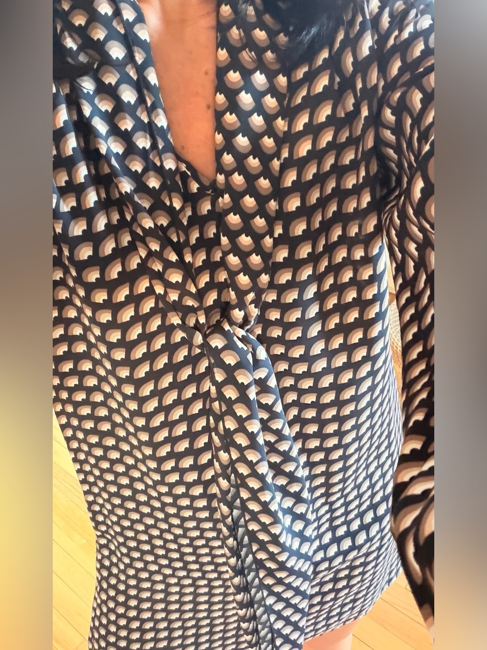 Marc Jacob’s Black, Tan and Cream Geo Print Mini/Tunic with self Belt/Scarf